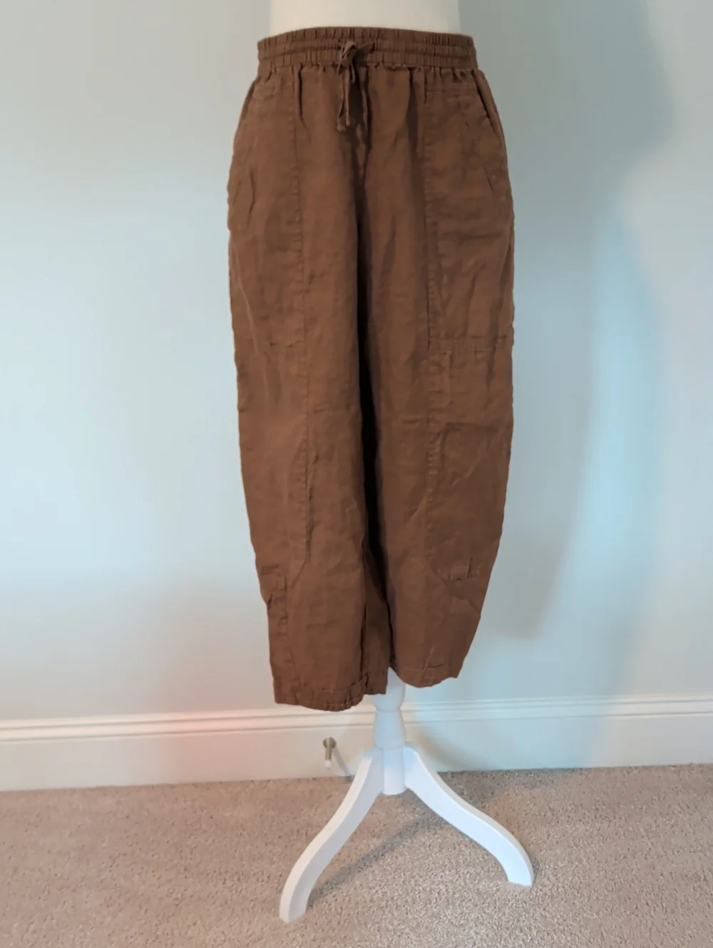 Banana Republic Barrel Leg Linen Brown Drawstring Pants